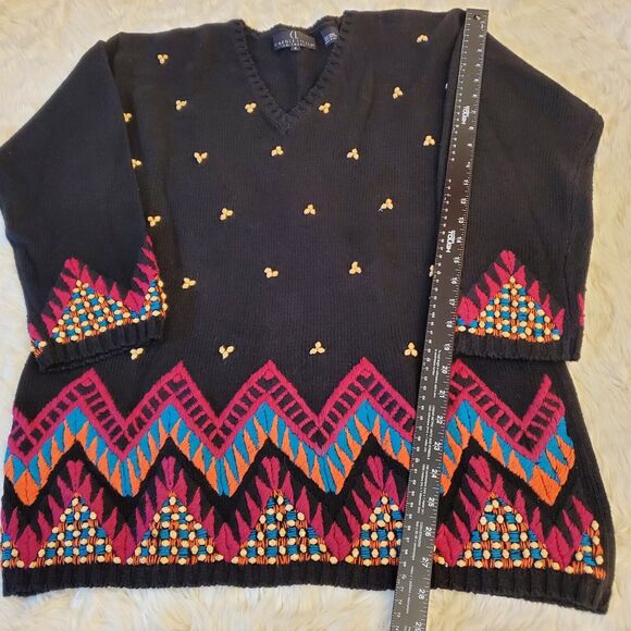 Carole Little Aztec Beads Sweater Sz S Cottagecore Grandma Core Y2K Ramie Cotton - Picture 6 of 9